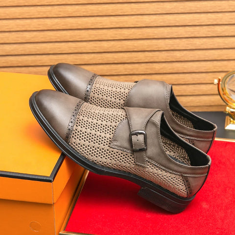 Grey Leather Formal Men Shoes | Thick Soled Oxford Shoes