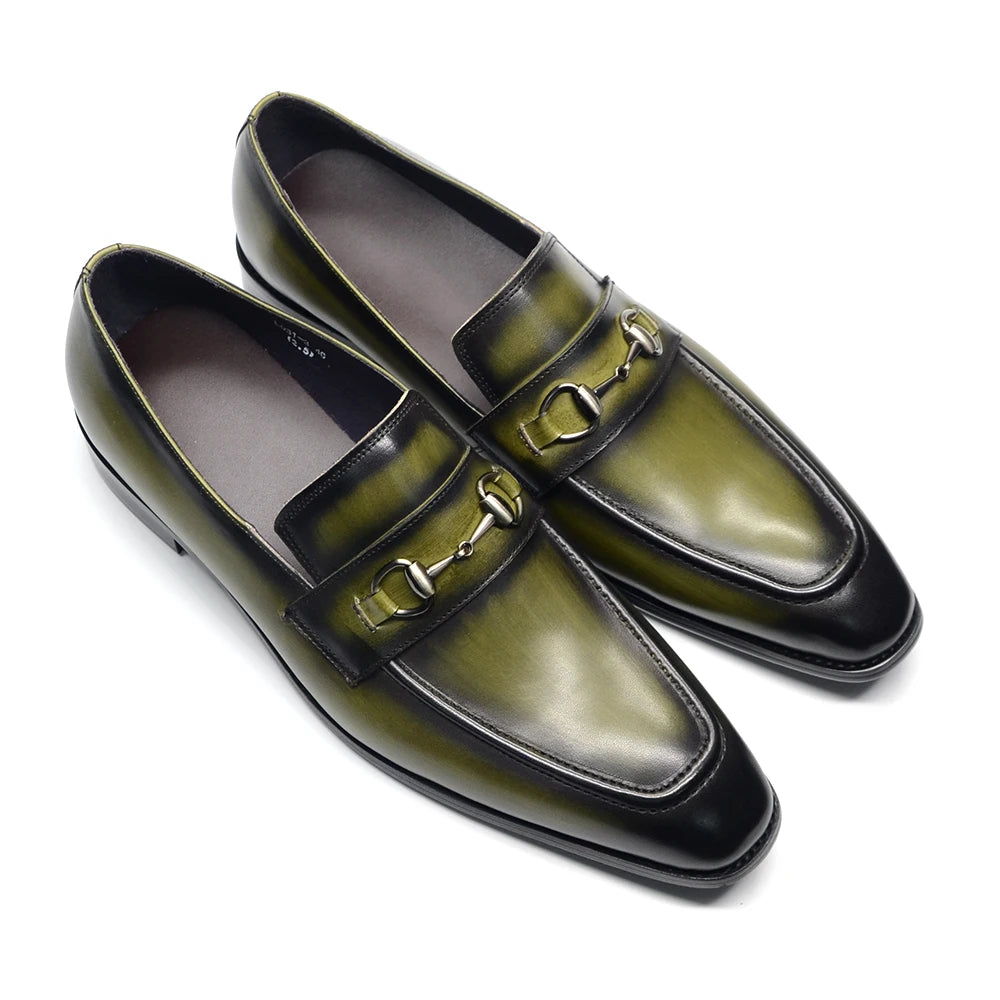 Men Wedding Dress Shoes | Genuine Leather Horse bit Loafer Green Shoes | MenAddicts