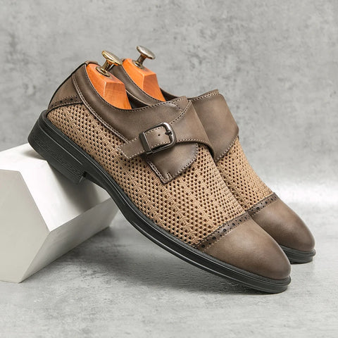 Grey Leather Formal Men Shoes | Thick Soled Oxford Shoes