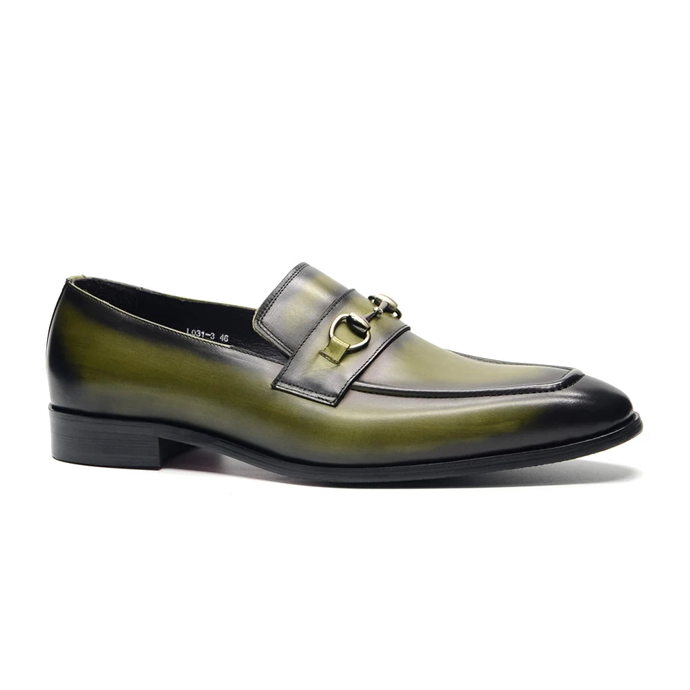 Men Wedding Dress Shoes | Genuine Leather Horse bit Loafer Green Shoes | MenAddicts