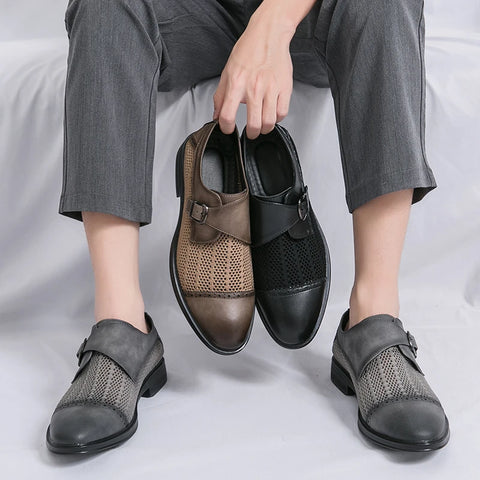 Grey Leather Formal Men Shoes | Thick Soled Oxford Shoes