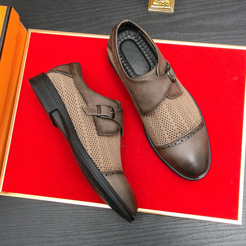 Grey Leather Formal Men Shoes | Thick Soled Oxford Shoes
