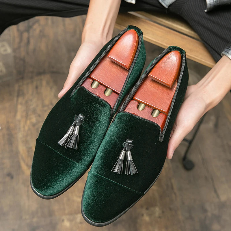 MenAddicts Luxury Velvet Green Men Loafers Slip-on
