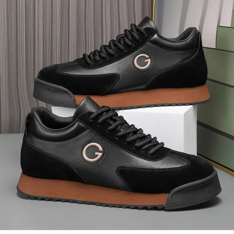 High Fashion Leather Casual Shoes | Outdoor Chunky Sneakers British Style | MenAddicts