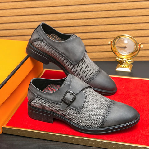 Grey Leather Formal Men Shoes | Thick Soled Oxford Shoes
