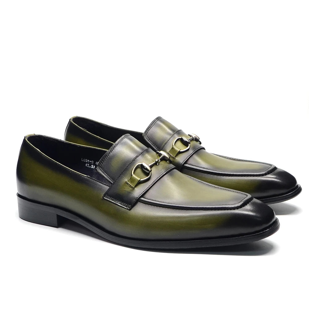 Men Wedding Dress Shoes | Genuine Leather Horse bit Loafer Green Shoes | MenAddicts