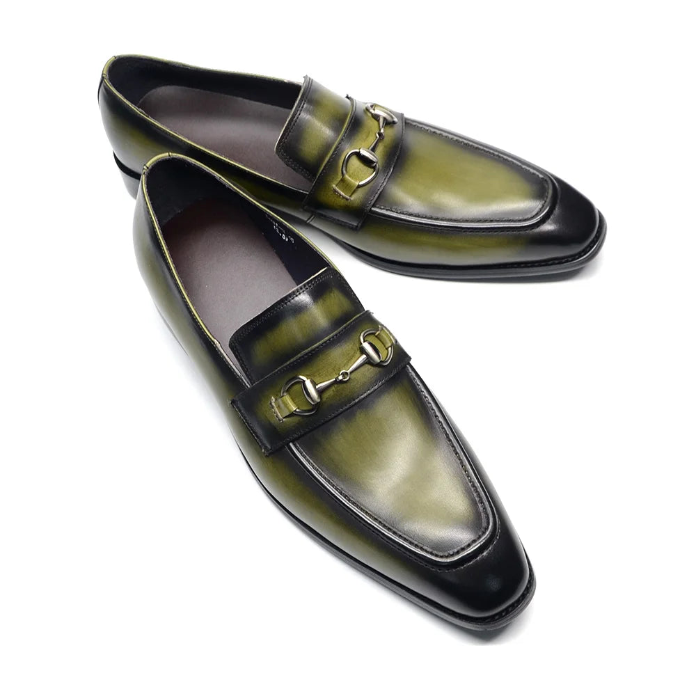 Men Wedding Dress Shoes | Genuine Leather Horse bit Loafer Green Shoes | MenAddicts