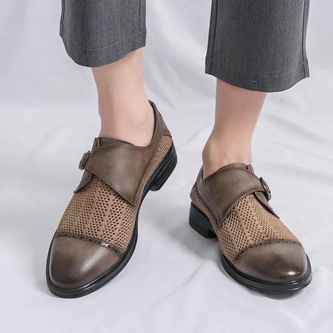 Grey Leather Formal Men Shoes | Thick Soled Oxford Shoes