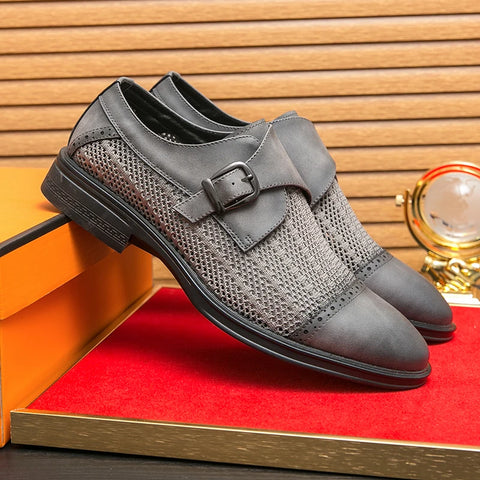 Grey Leather Formal Men Shoes | Thick Soled Oxford Shoes