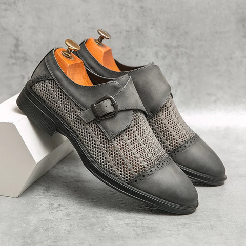 Grey Leather Formal Men Shoes | Thick Soled Oxford Shoes