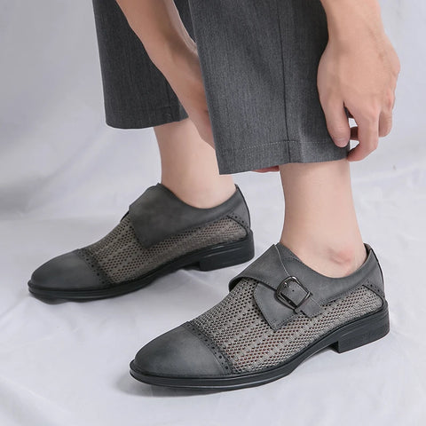Grey Leather Formal Men Shoes | Thick Soled Oxford Shoes