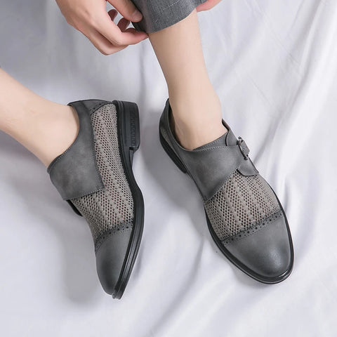 Grey Leather Formal Men Shoes | Thick Soled Oxford Shoes