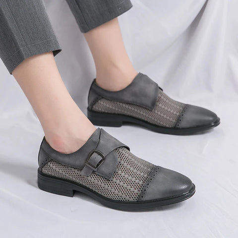 Grey Leather Formal Men Shoes | Thick Soled Oxford Shoes